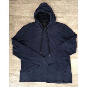 John Varvatos USA Navy Cotton Pullover Hoodie Long Sleeve Mens M Distressed